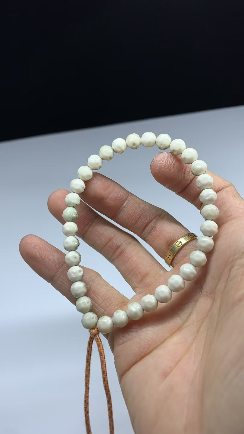 【会珠】双金款7无相手持通体大留白散星瓷白糯绿石玉料星月菩提