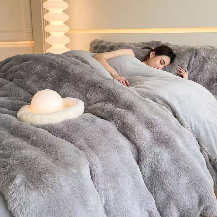 【灰色四件套】泡泡兔毛绒牛奶绒双人四件套200*230