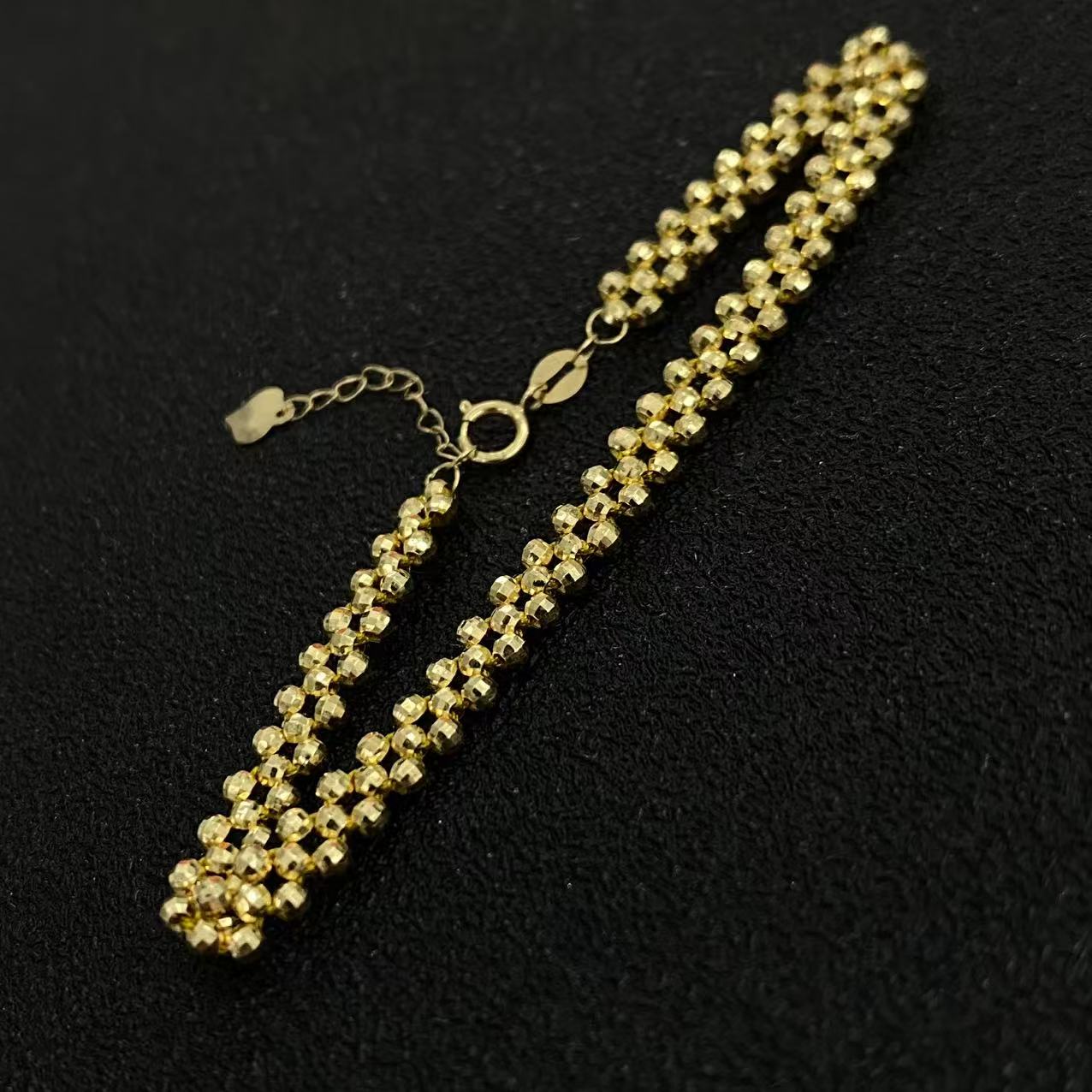 18k金镭射金珠手链#F101