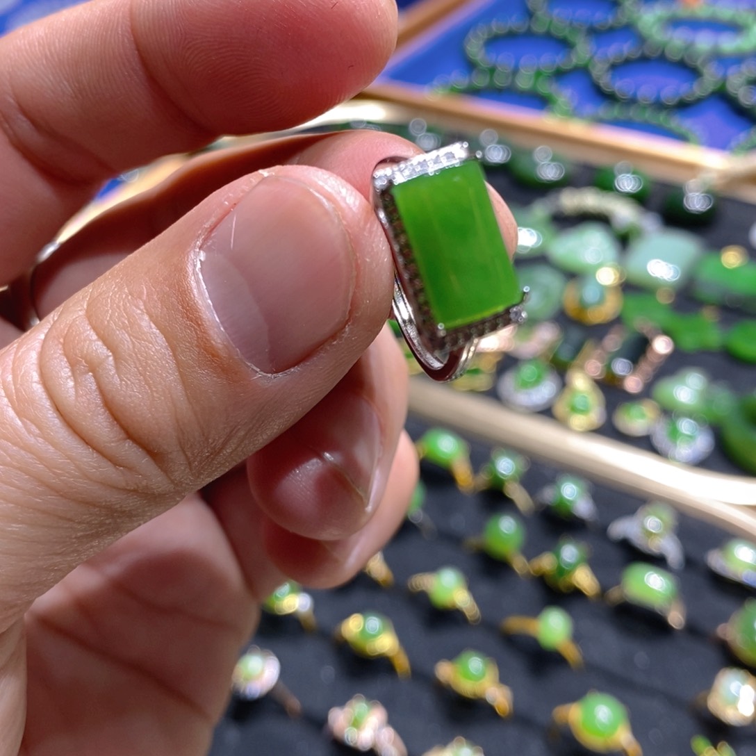 和田玉（碧玉）戒指银S925镶嵌