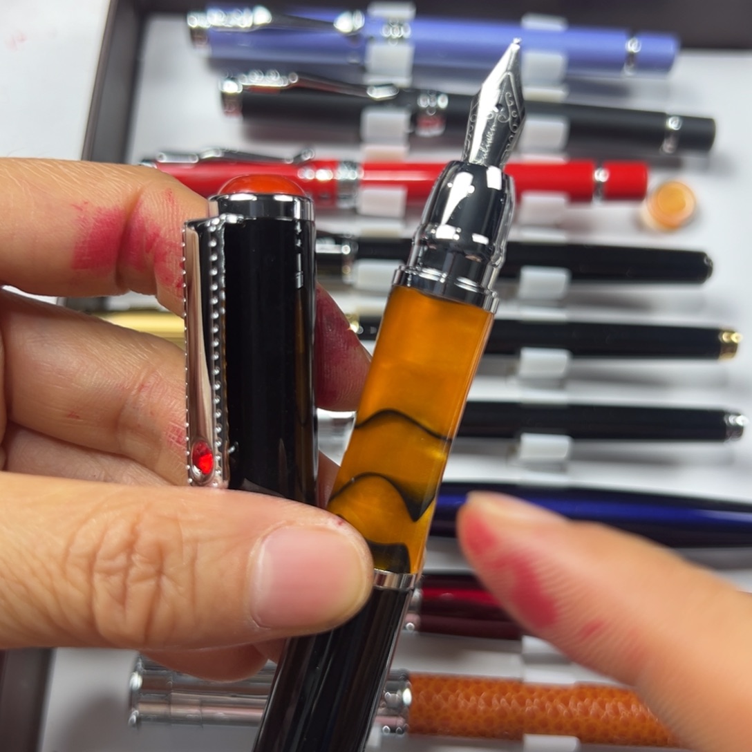 便携式富利文831全铜明尖拼接橘色亚克力45.2克