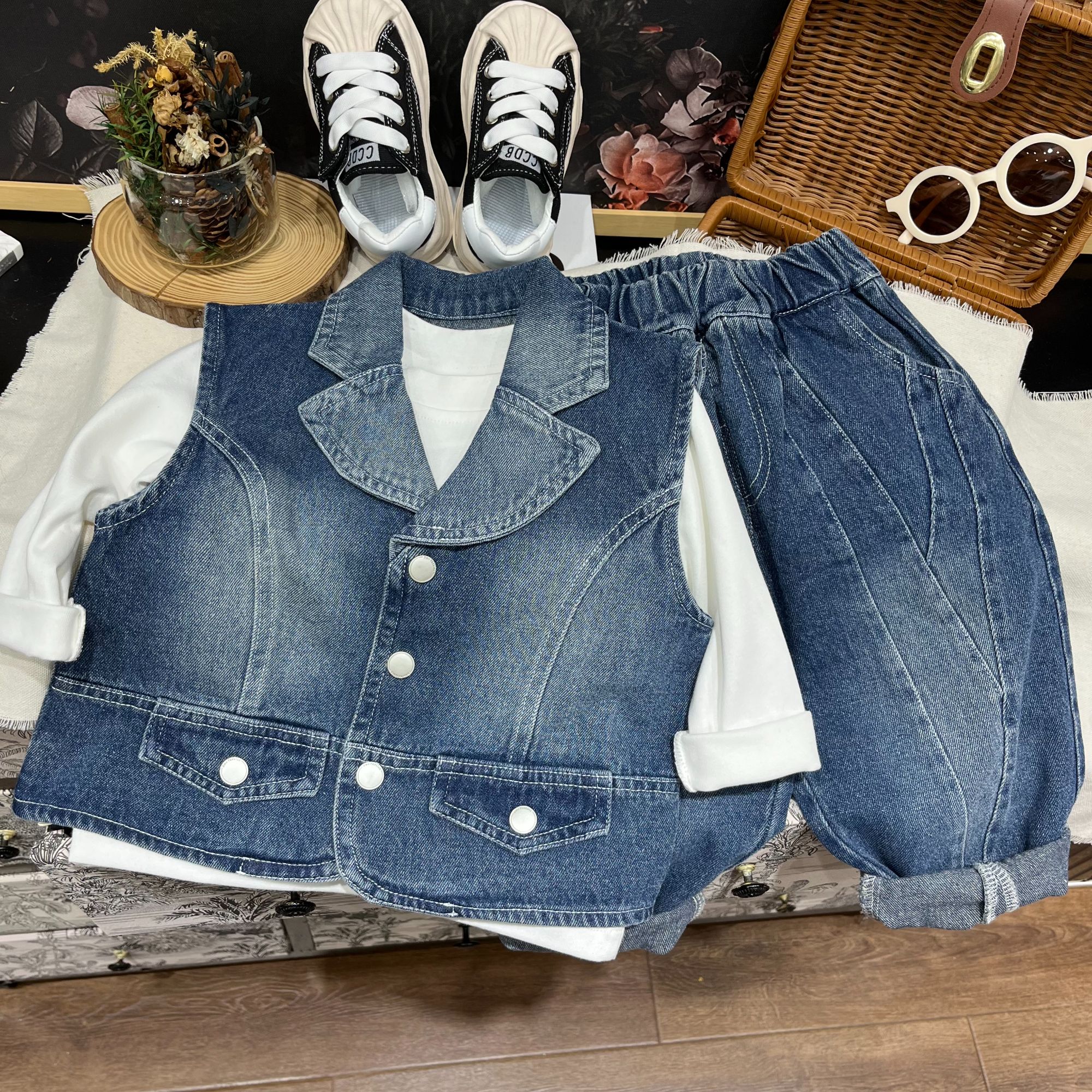 （日逸）儿童秋季新款时尚休闲百搭韩版中小童秋款三件套套装24K15