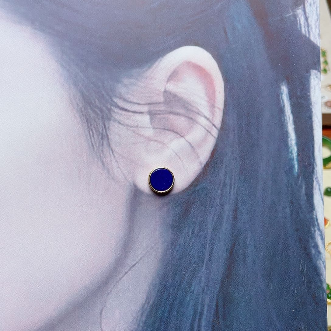 和田玉耳钉银S925镶嵌