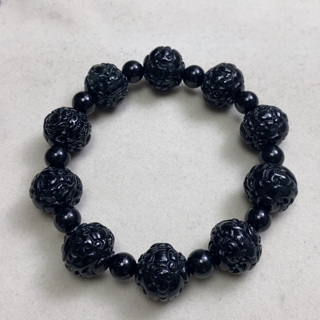 翡翠手串未镶嵌墨翠貔貅手串