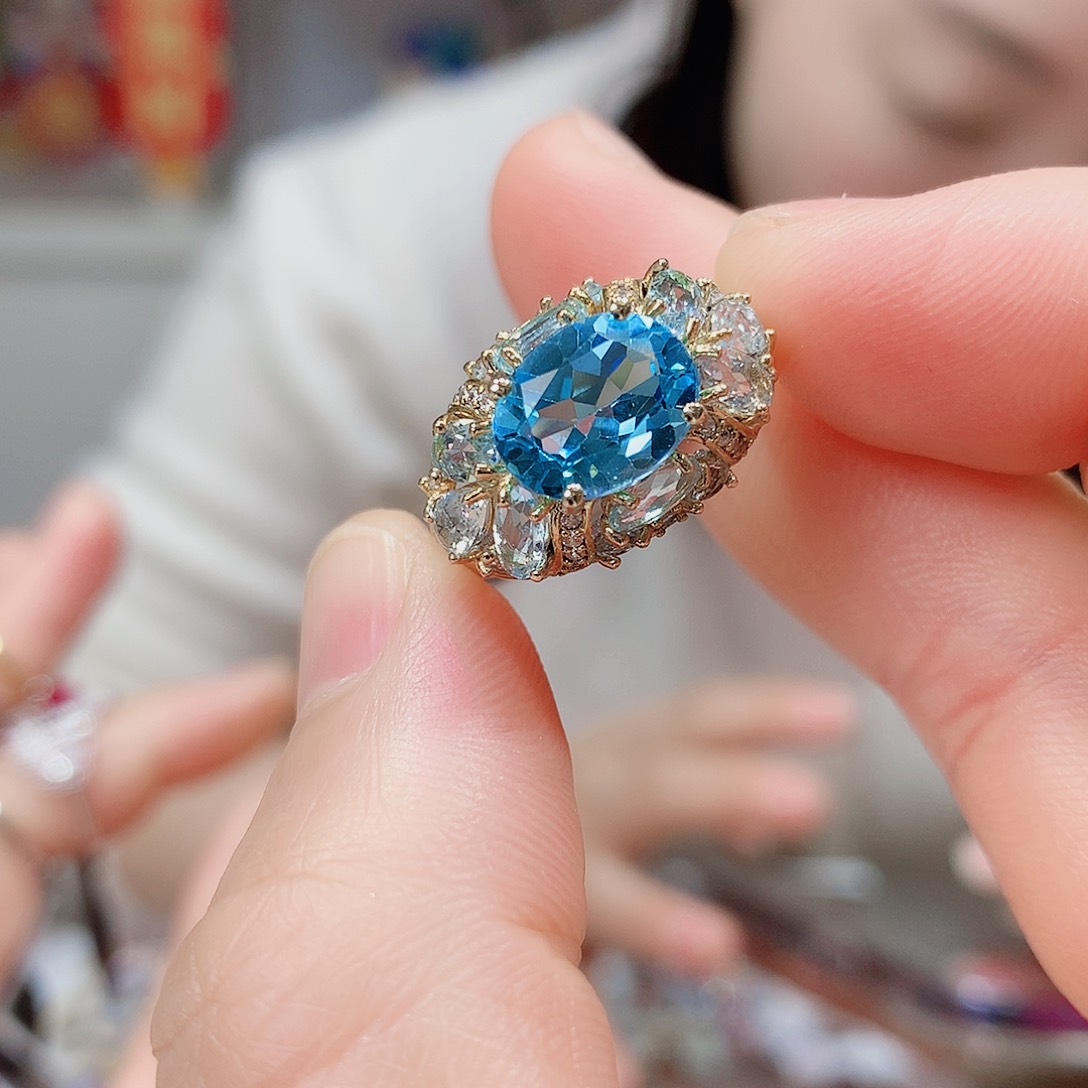 托帕石戒指银S925镶嵌