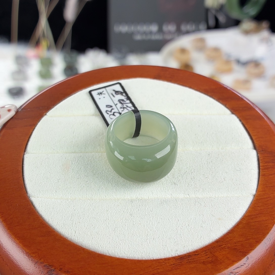 和田玉未镶嵌戒指i35蓝绿馒头16.1不退换