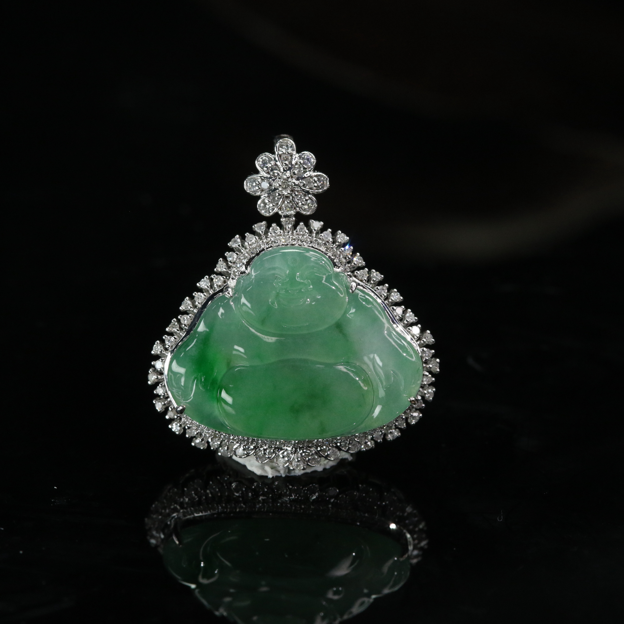 10天然A货翡翠金丝绿18K佛公挂件/001159北京中保拍卖