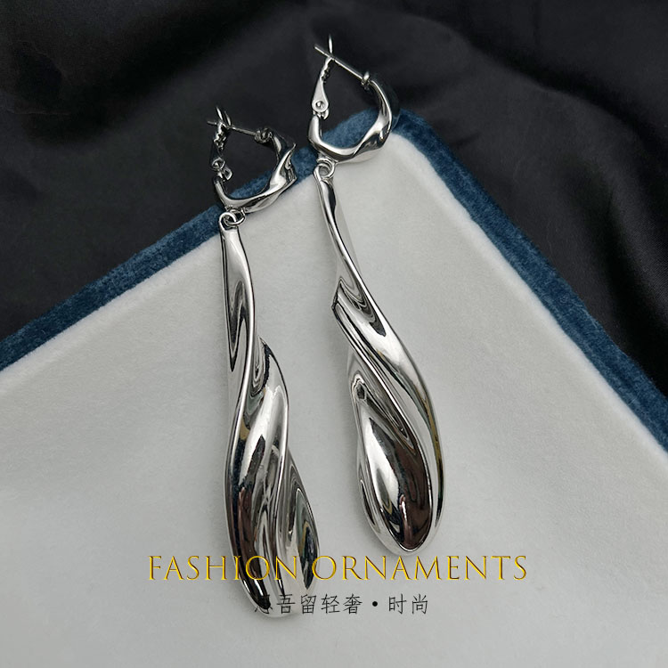 铜合金耳饰 1168 金属冷淡风 长款水滴形 不规则个性 耳扣耳环