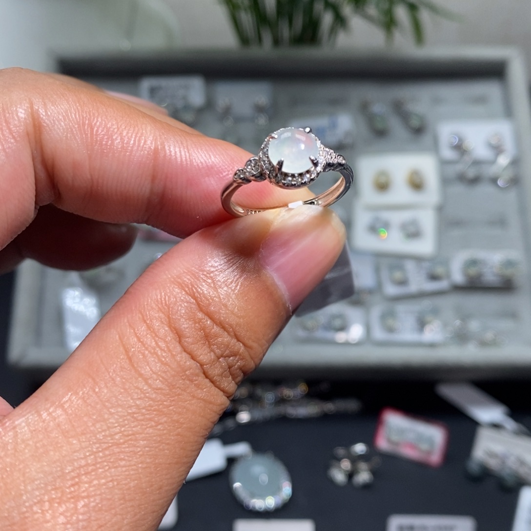 翡翠挂件银S925镶嵌戒指