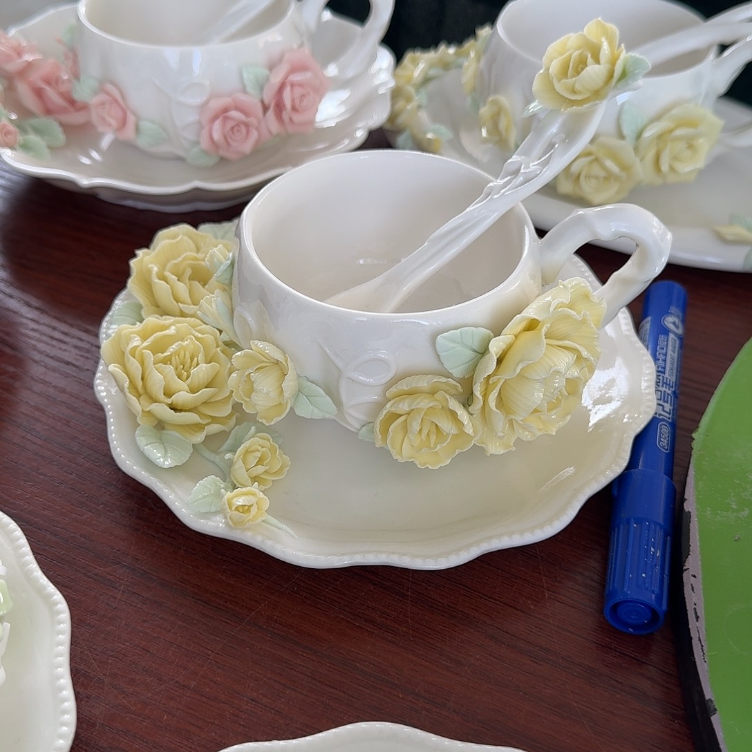 牡丹花咖啡杯碟加勺子