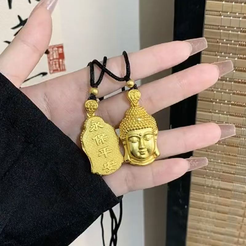 合金吊坠 轻奢时尚经典永保平安实心款佛头项坠饰品素款挂坠气质
