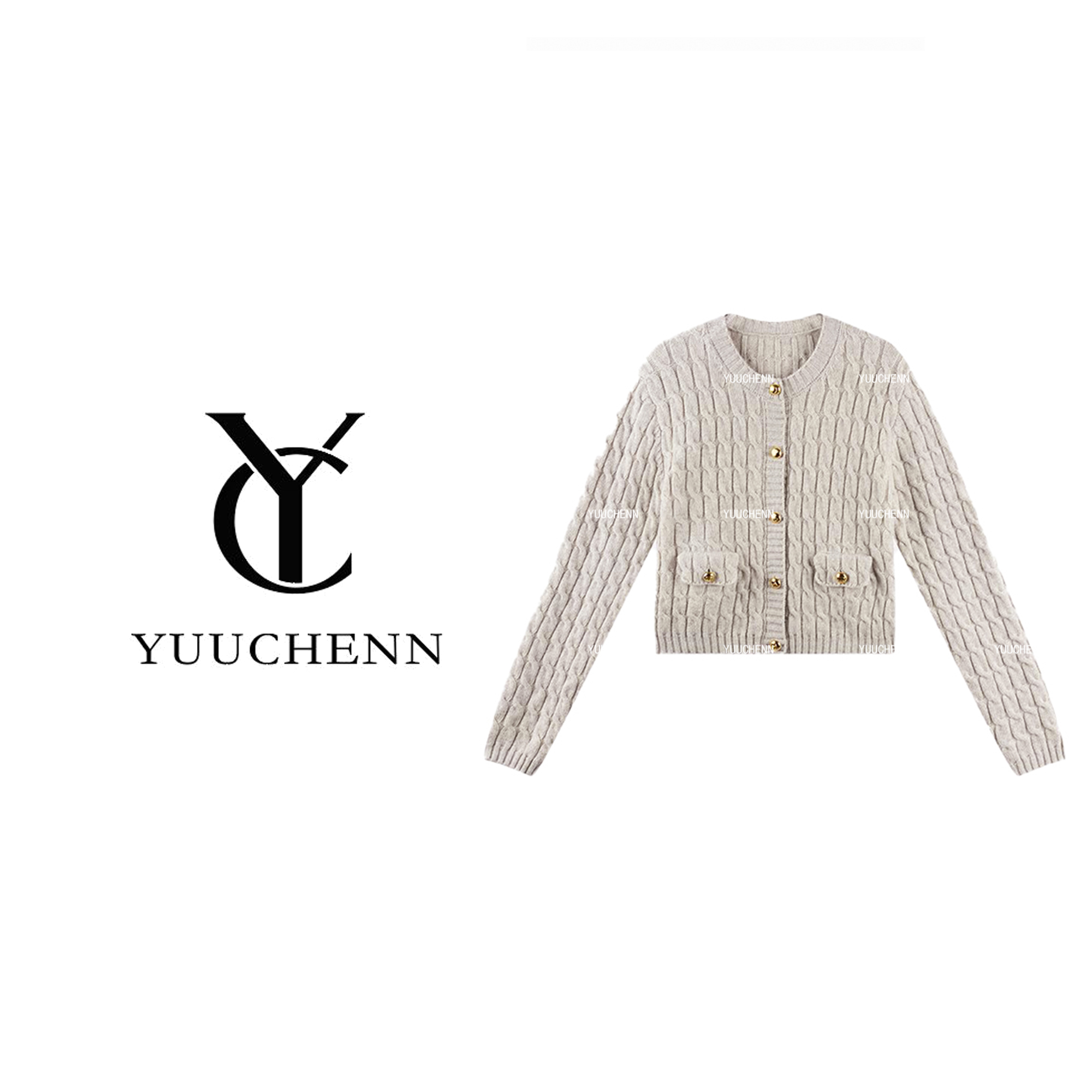 YUUCHENN羊毛麻花毛衫针织衫女时尚减龄宽松毛衣CC2C1788