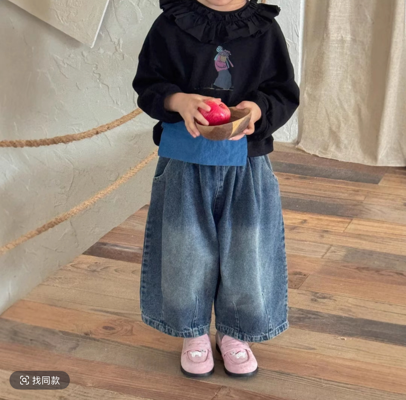 儿童复古水洗休闲牛仔裤秋季新品韩版男女童宽松百搭直筒长裤洋气