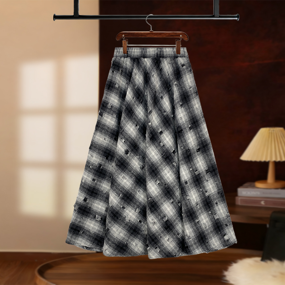 【NANA专属】2025秋冬洒银格纹半身裙高腰设计显瘦显优雅伞裙D8115