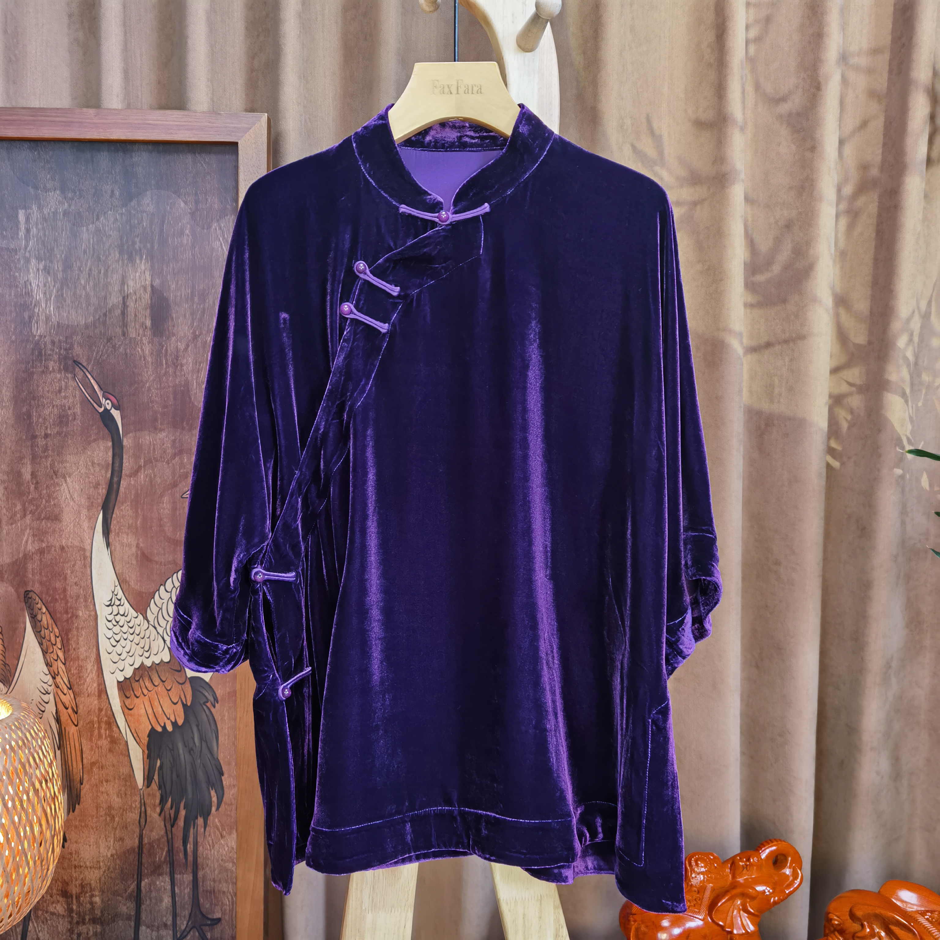 富美国风桑蚕丝太太服F1110富贵紫中国风