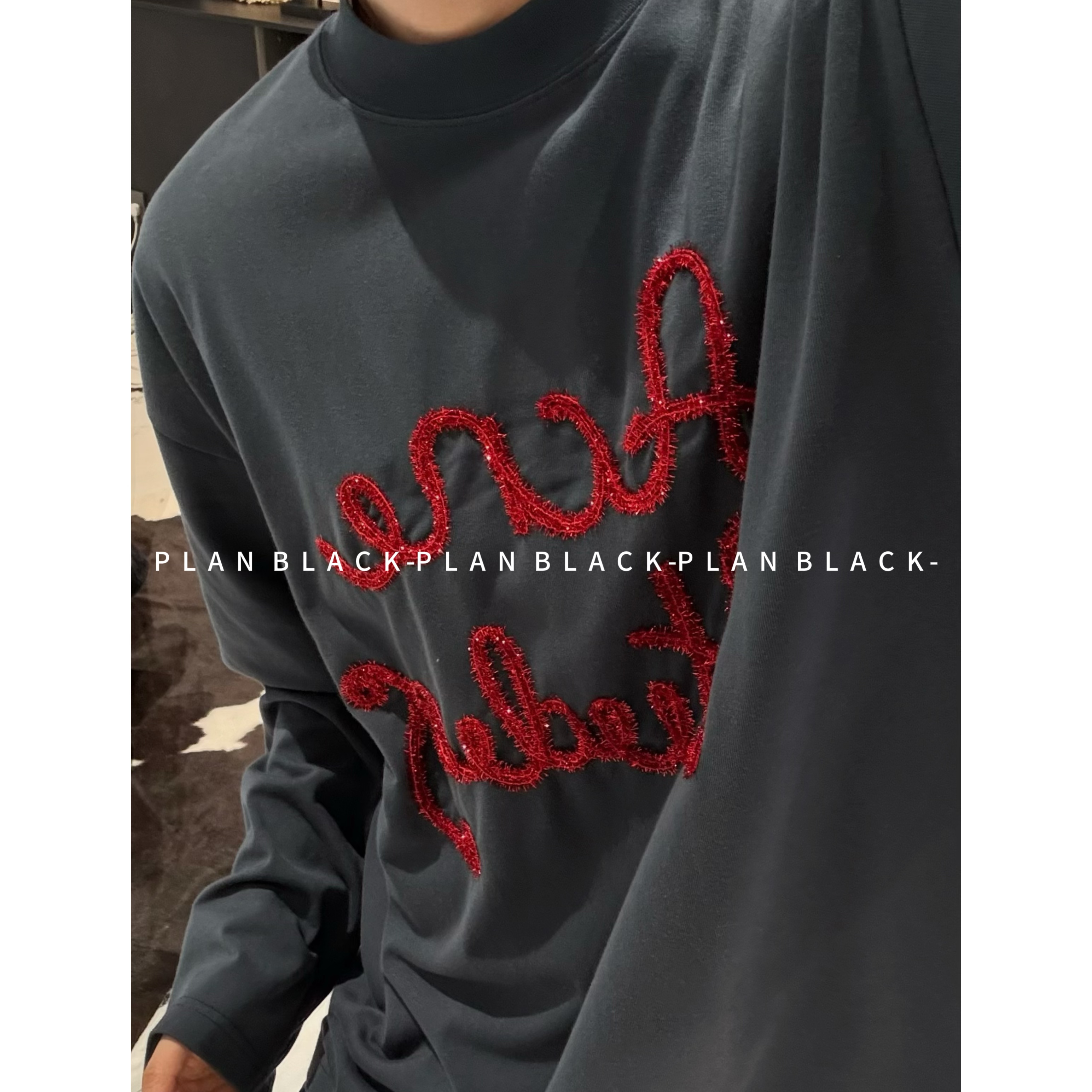 RICH陈发财【许你耀眼】亮闪氛围ootd！假两件小领口潮搭T恤8301