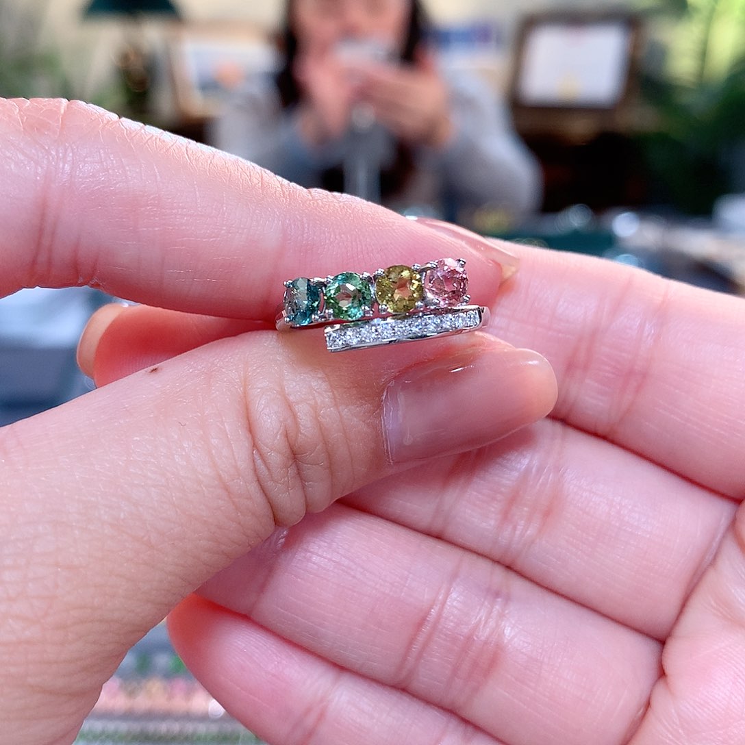 【闪购商品】碧玺戒指18K金镶嵌天然碧玺排戒