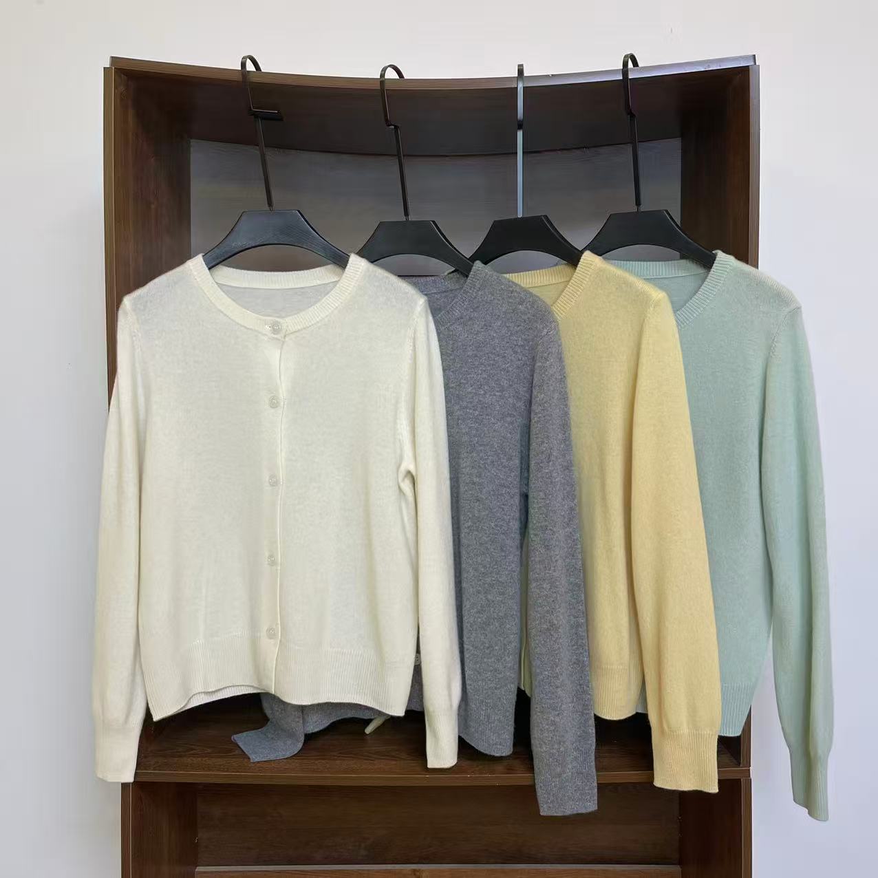 拉绒纯色优雅知性纯羊毛针织开衫