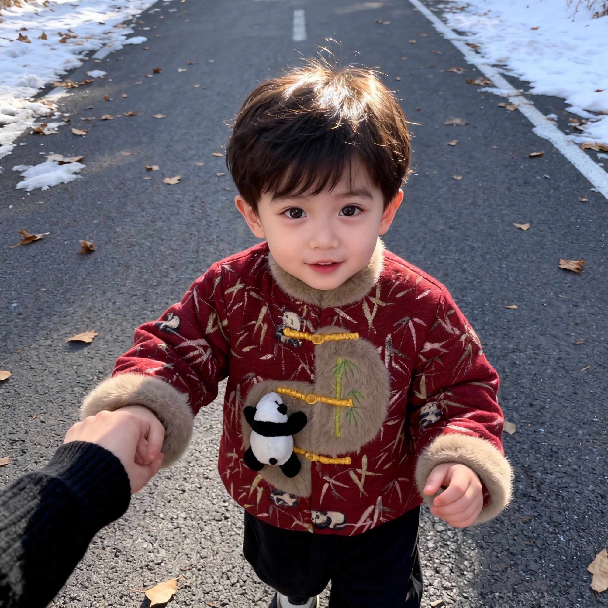 新款拜年服中小童男女宝宝加厚竹子立体熊猫棉服棉衣