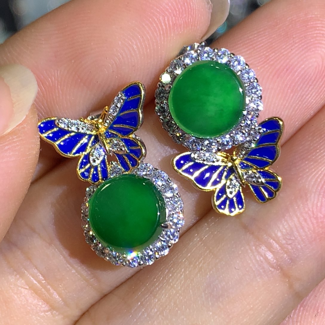 翡翠耳饰银S925镶嵌8、