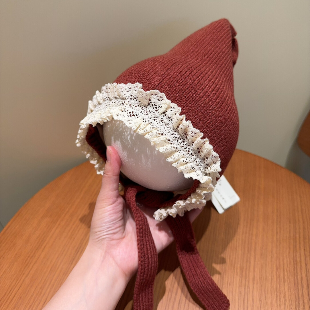 儿童保暖韩系时尚帽子秋冬护耳帽小花防风精灵帽宝宝毛线帽女宝