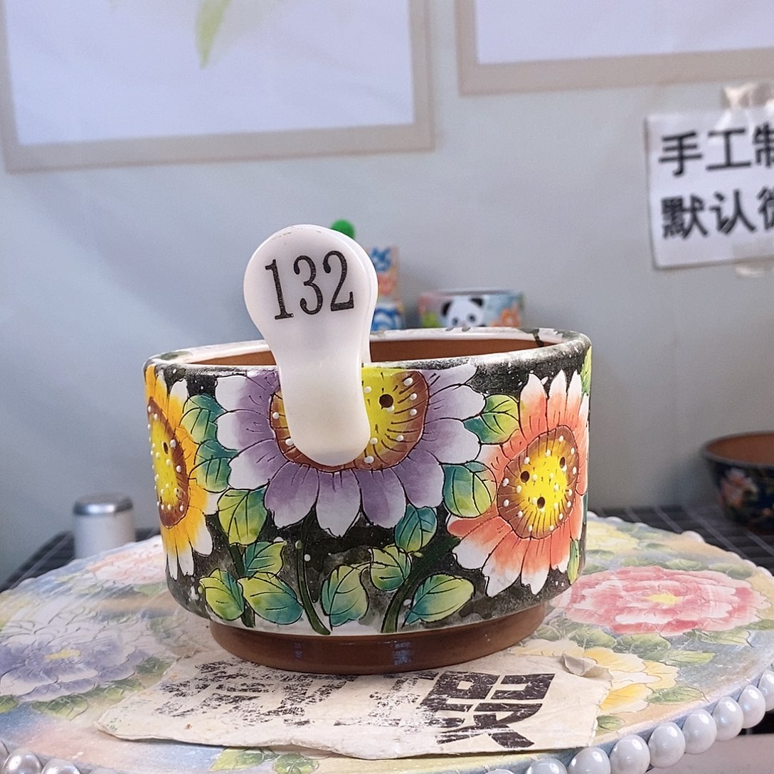 紫砂花盆红陶手绘花盆