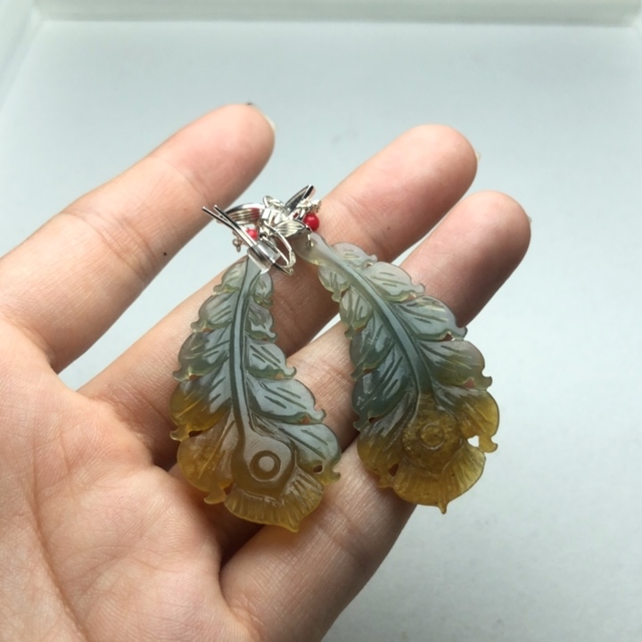 蛇纹石玉耳饰合金玲*