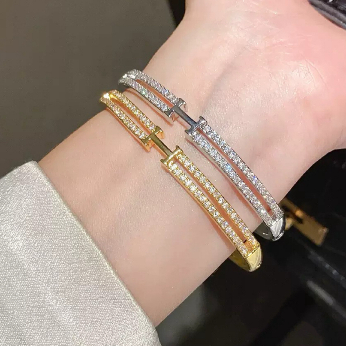 铜合金合成锆石手镯 锆石字母H卡扣手镯 高级定制系列 X18