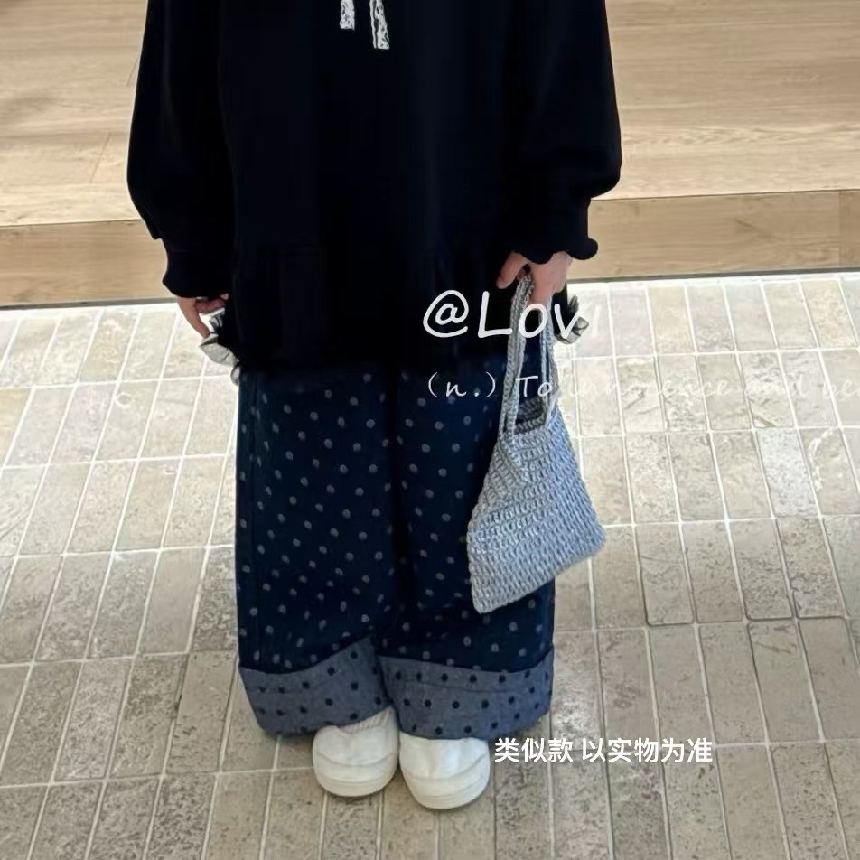 女童加绒阔腿牛仔裤洋气新款冬装