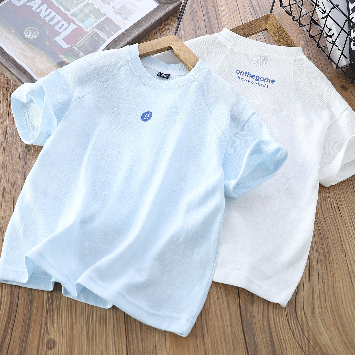 【海涛大叔】麻感棉短袖2025夏季新款中大童透气凉感短袖-25235 Y