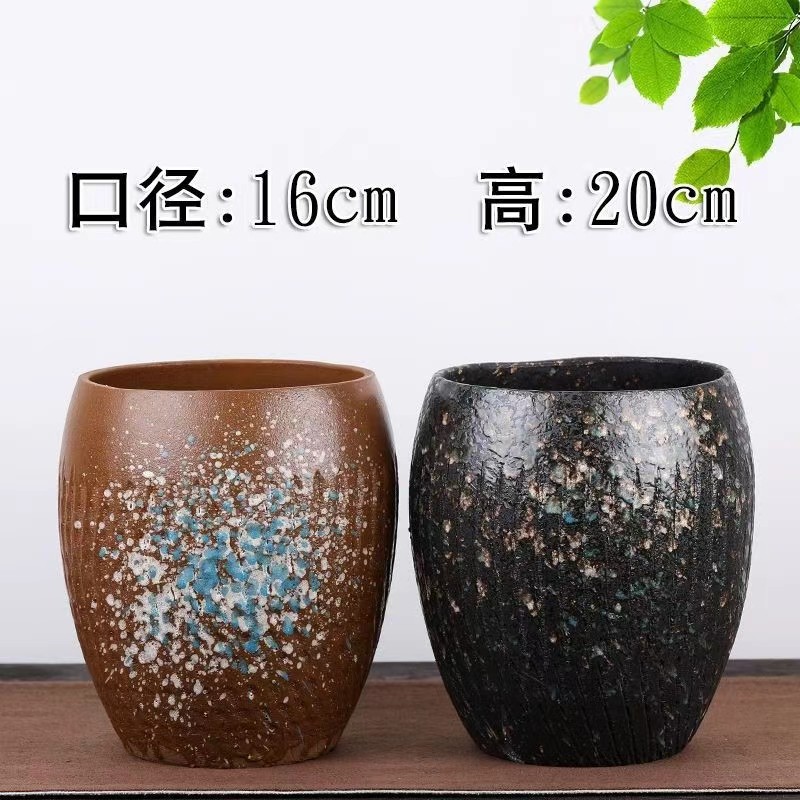 泼墨粗陶老桩山水花盆室内多肉盆金钱树三角梅盆绿植大盆有孔花盆
