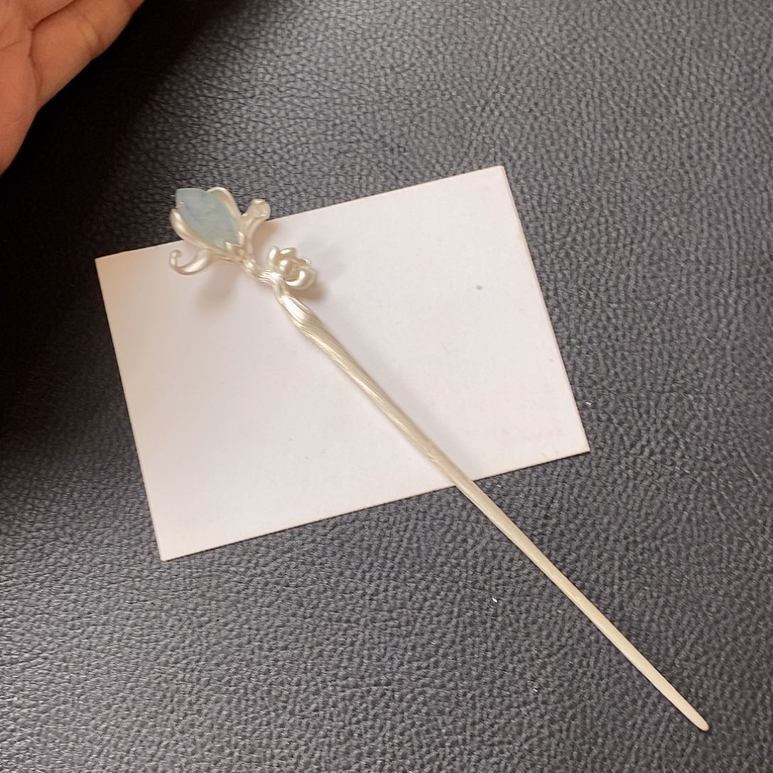 翡翠银S925镶嵌颈饰飘花水滴发簪
