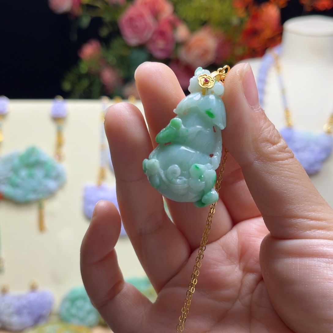 翡翠颈饰银S925镶嵌葫芦