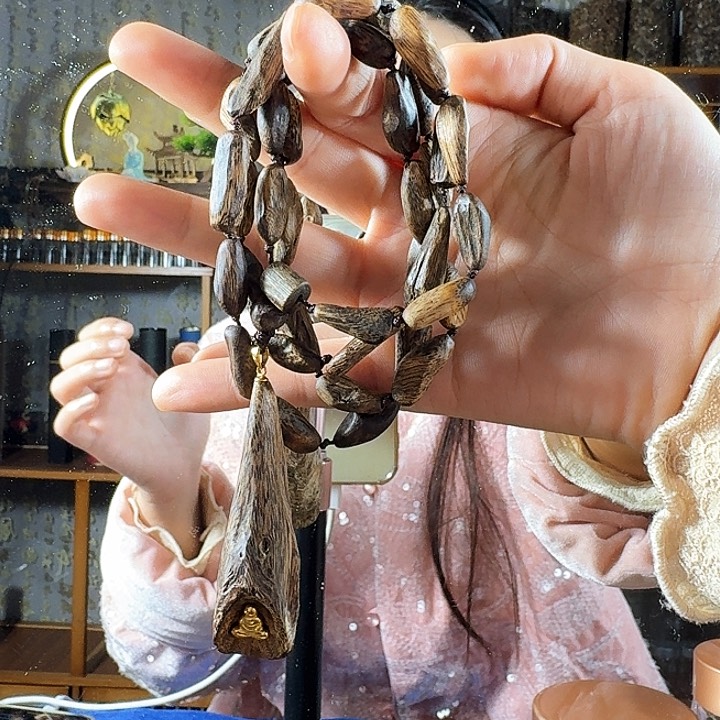 沉香手串墨**青白奇楠沉香树钉油长链23.4克