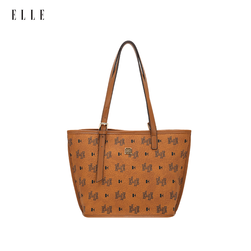 ELLE2025新款四季爆款轻奢上班通勤经典色金棕色老花中号托特包