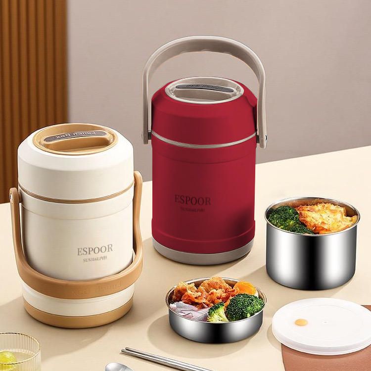 ESPOOR/316不锈钢2.3L真空保温提锅大容量三层上班族送保温袋餐具