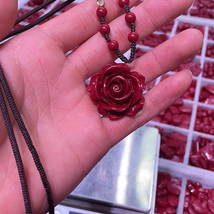 天然辰砂紫金砂玫瑰花珠珠绳单面