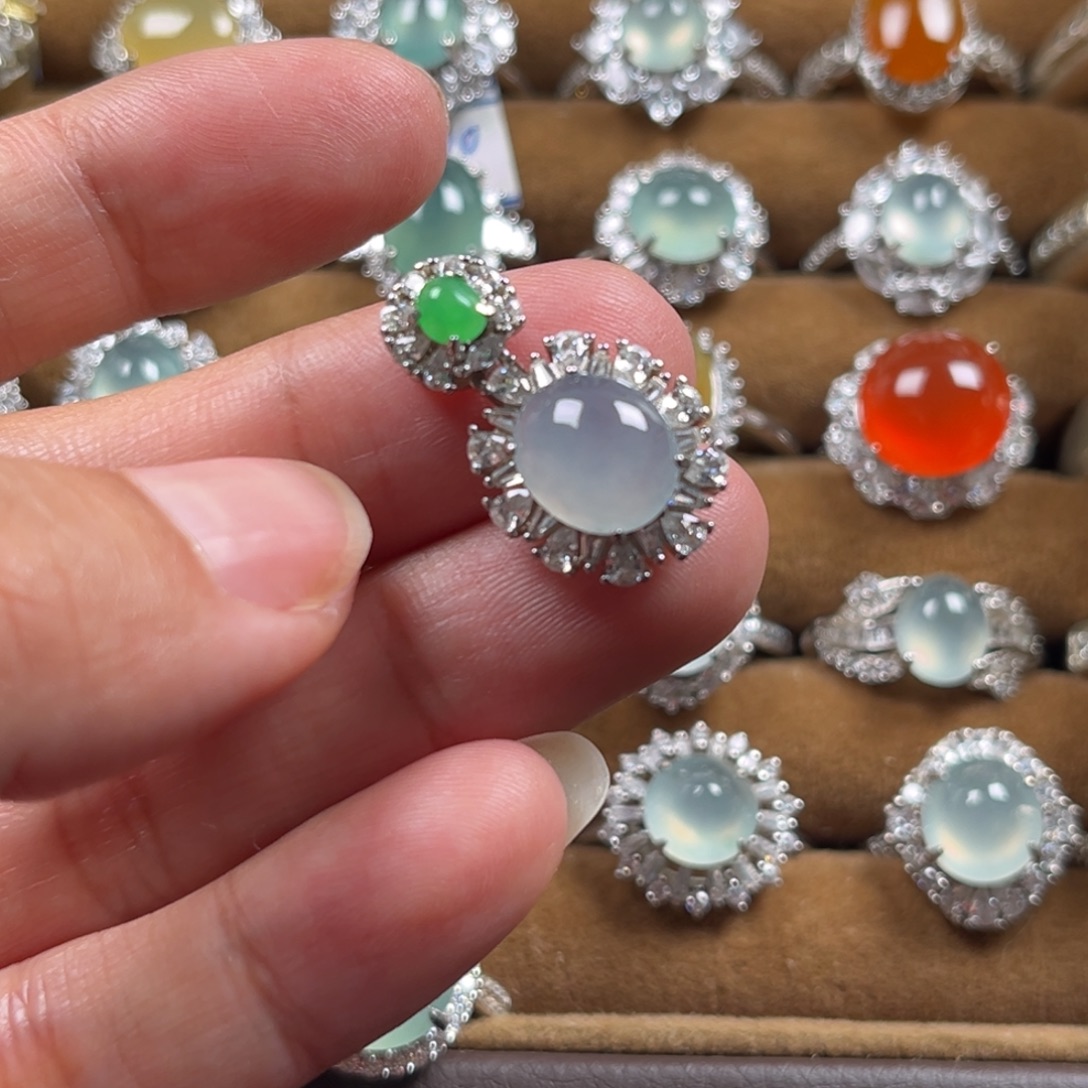 吊坠(不含链)银S925镶嵌翡翠缅甸翡翠天然翡翠Ａ货