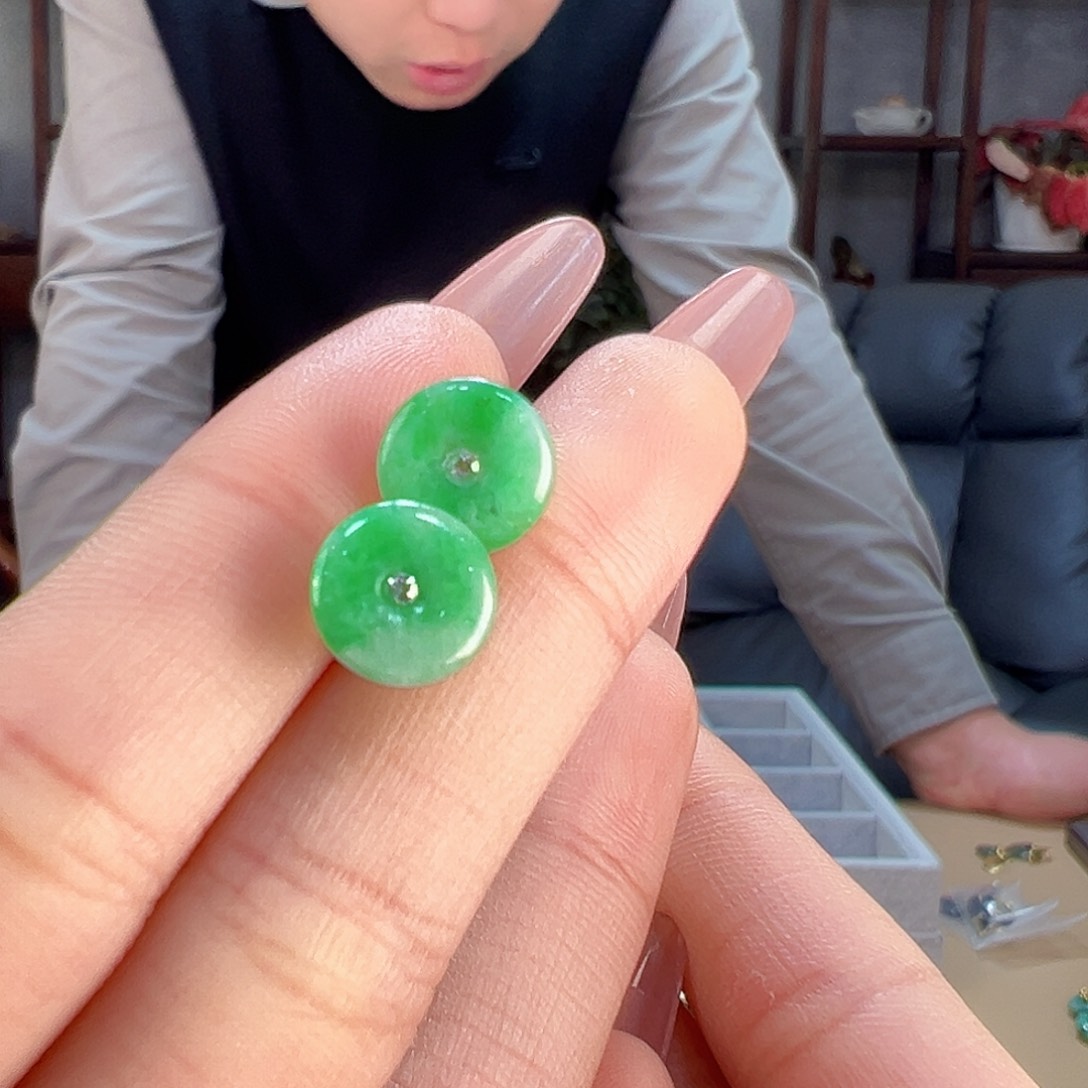 翡翠耳饰18K金镶嵌耳环4