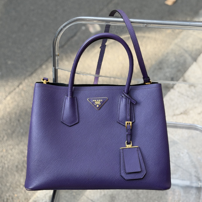 99新 Prada/普拉达 十字纹double bag手提斜挎包