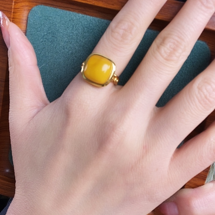 蜜蜡银S925镶嵌戒指戒指