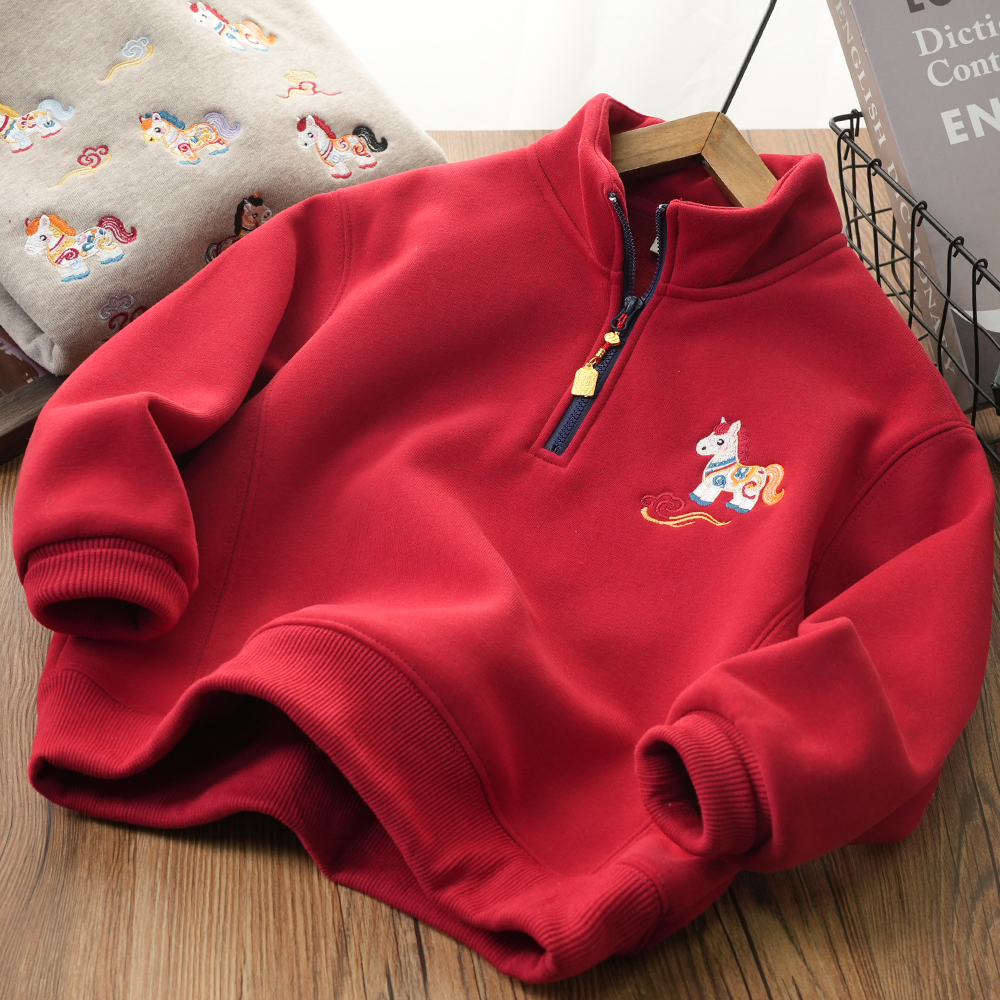 新年卫衣冬季款小马刺绣开领挂件上衣中大童男童拜年服MT25270