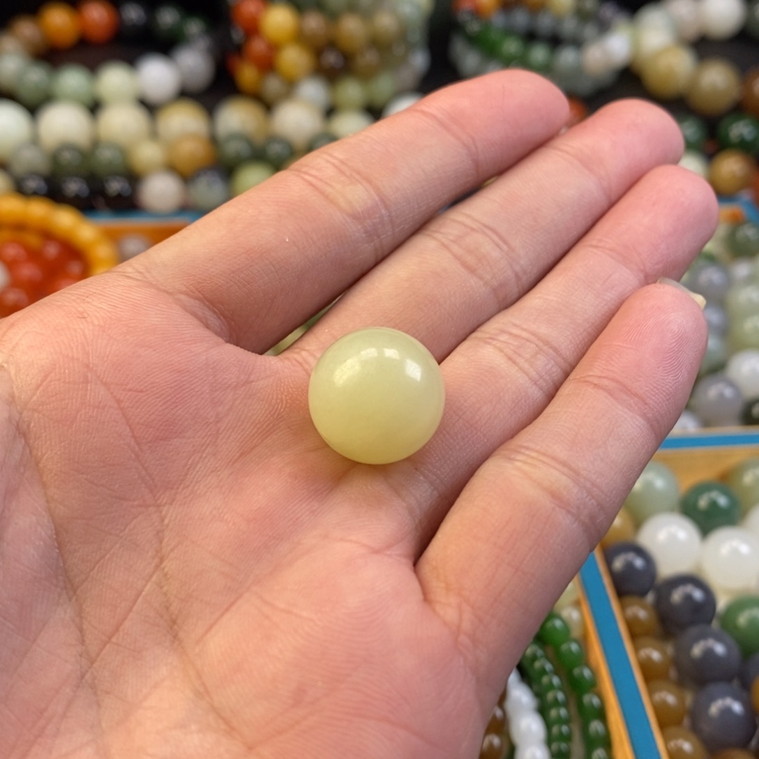 和田玉手串未镶嵌卡16黄口单珠