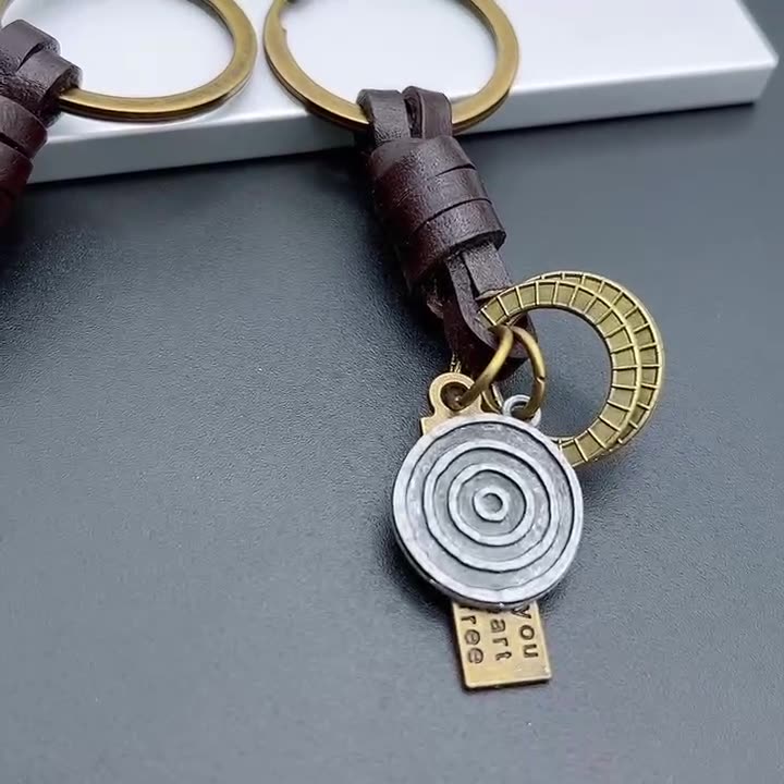 手工编织百搭美式牛皮质复古钥匙扣diy吊饰皮质饰品装饰