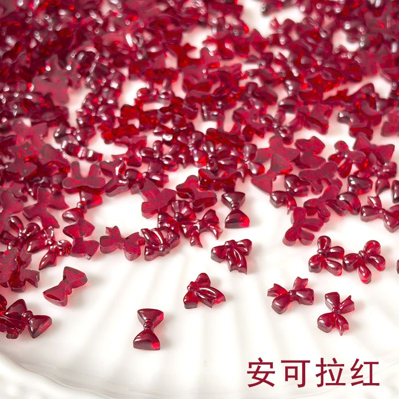 网红新款安哥拉饰品红色美甲蝴蝶结爆款树脂新年领结指甲装饰品