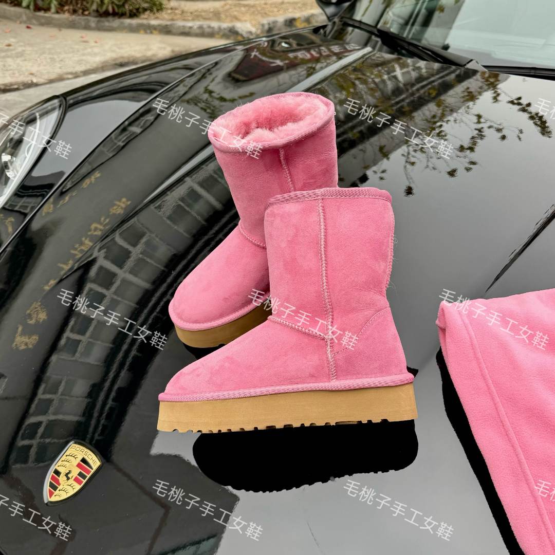 【粉色中筒厚底】羊皮毛一体5825中筒雪地靴冬季保暖2025新款厚真毛