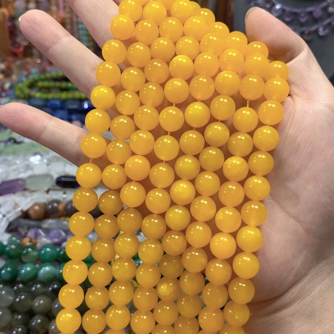 玛瑙/玉髓未镶嵌珠宝半成品黄玉一条卡10mm