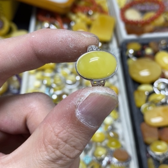 蜜蜡裸石银S925镶嵌戒指
