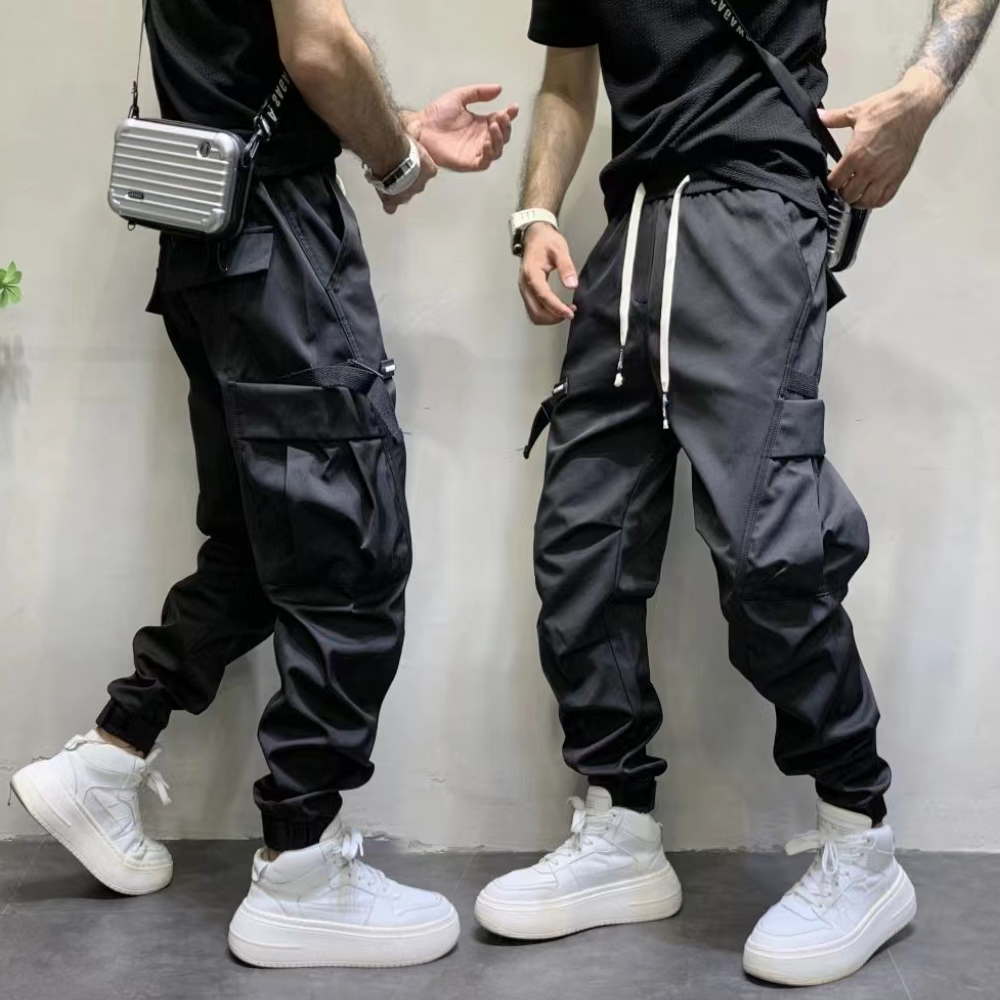 秋季男裤春季大口袋时尚工装裤男百搭宽松束脚哈伦裤潮流休闲长裤