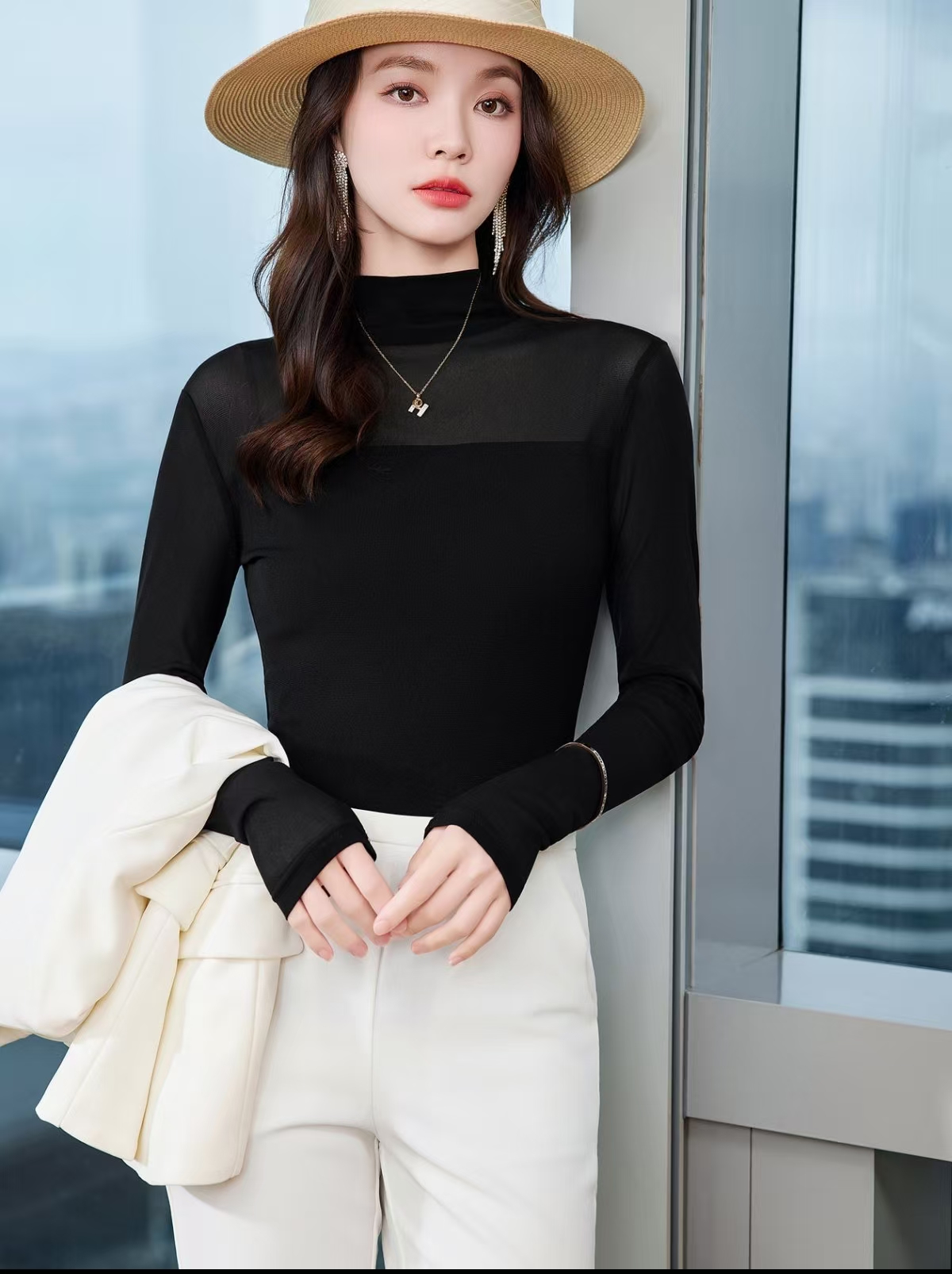 2025秋季新款气质设计感内搭针织长袖上衣修身时尚百搭半高领打底